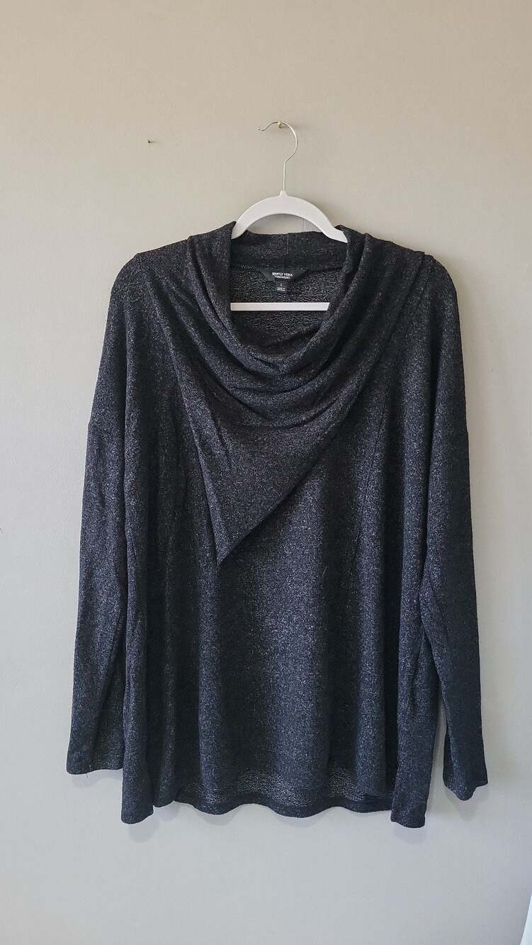 Simply Vera Vera Wang Charcoal Grey Cowl Neck Asymmetrical Draped Top